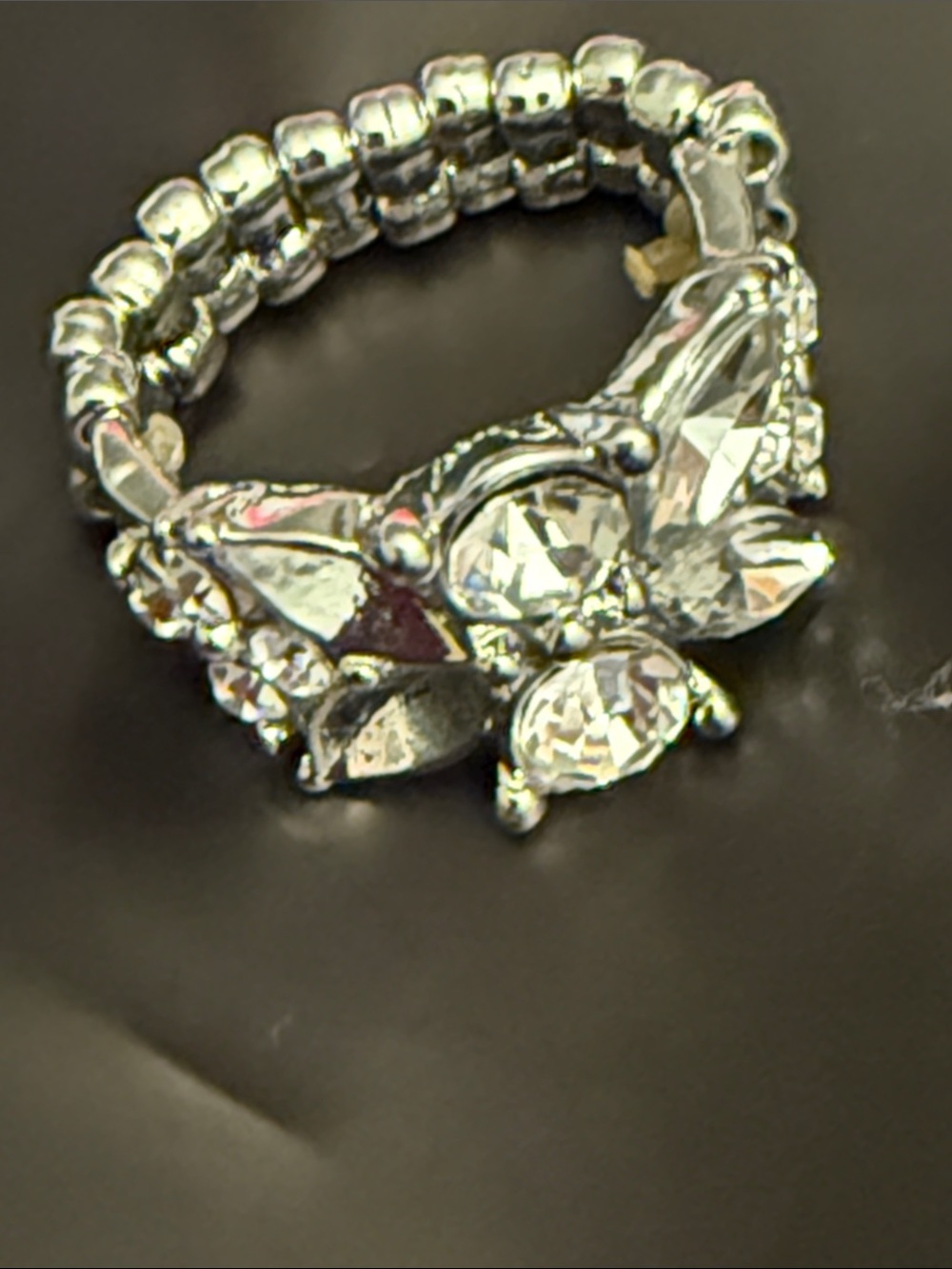 paparazzi Silver Crystal Floral Stretch Ring